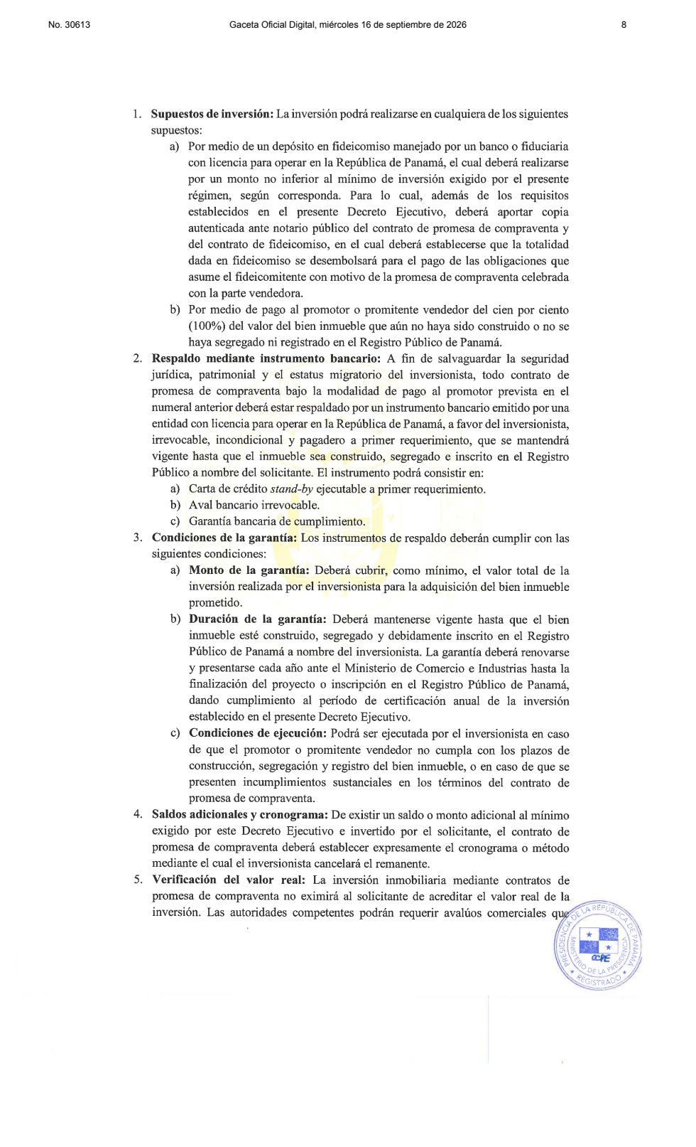 巴拿马政府公报关于期房信托与银行担保安排的原文页面