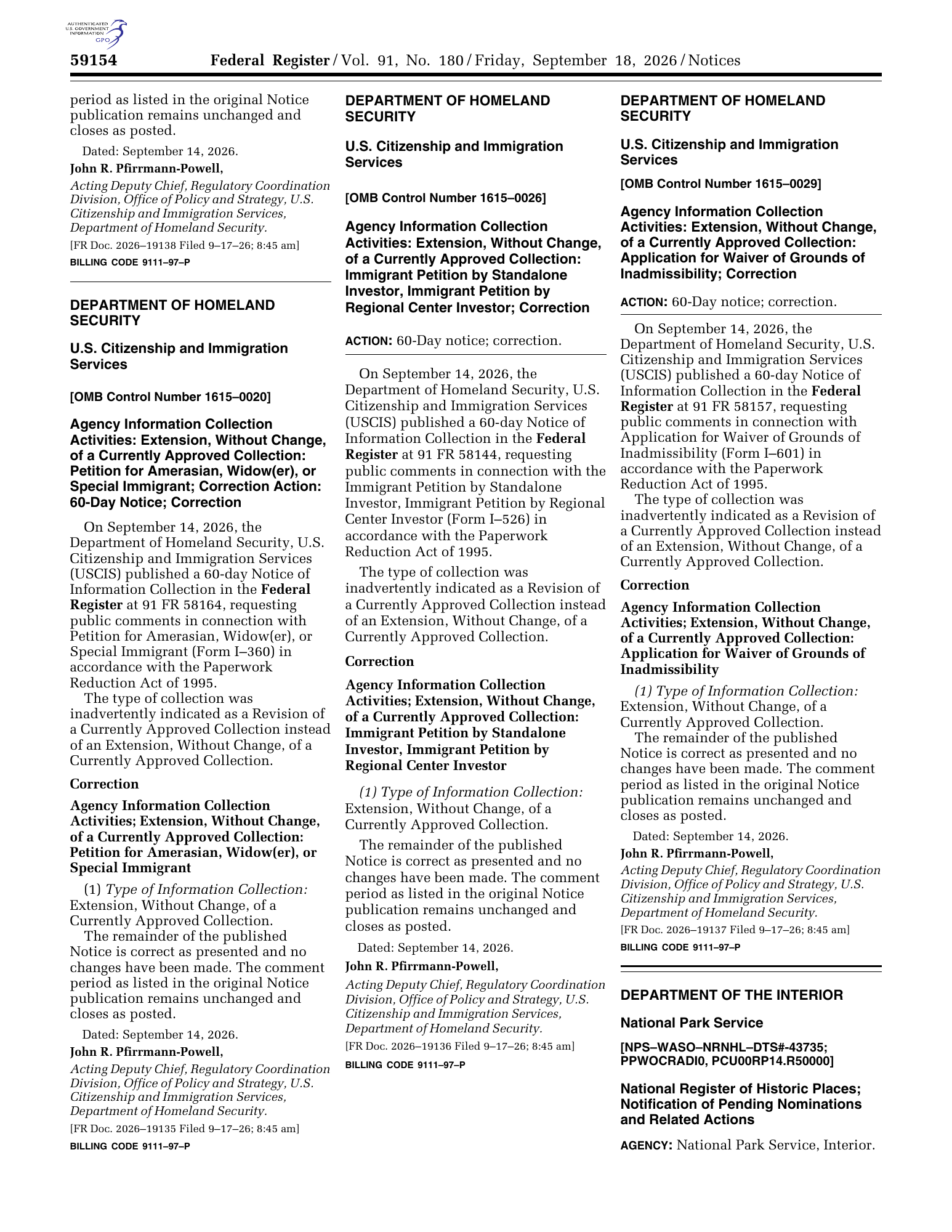 2026年9月18日联邦公报第59154页,包含2026-19136信息收集类型更正